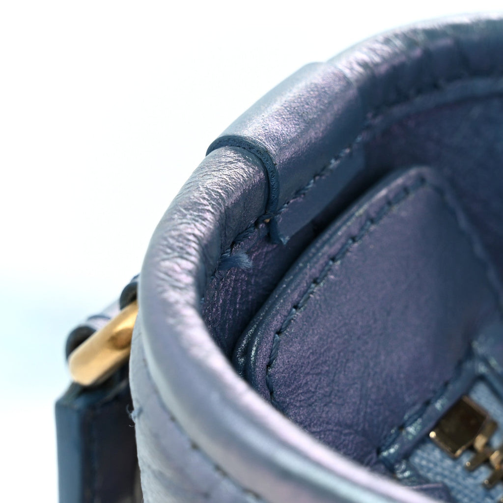 Iridescent Aged Calfskin Quilted Medium Gabrielle Hobo Blue