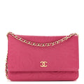 Lambskin Camellia Embossed Wallet on Chain WOC Fuchsia