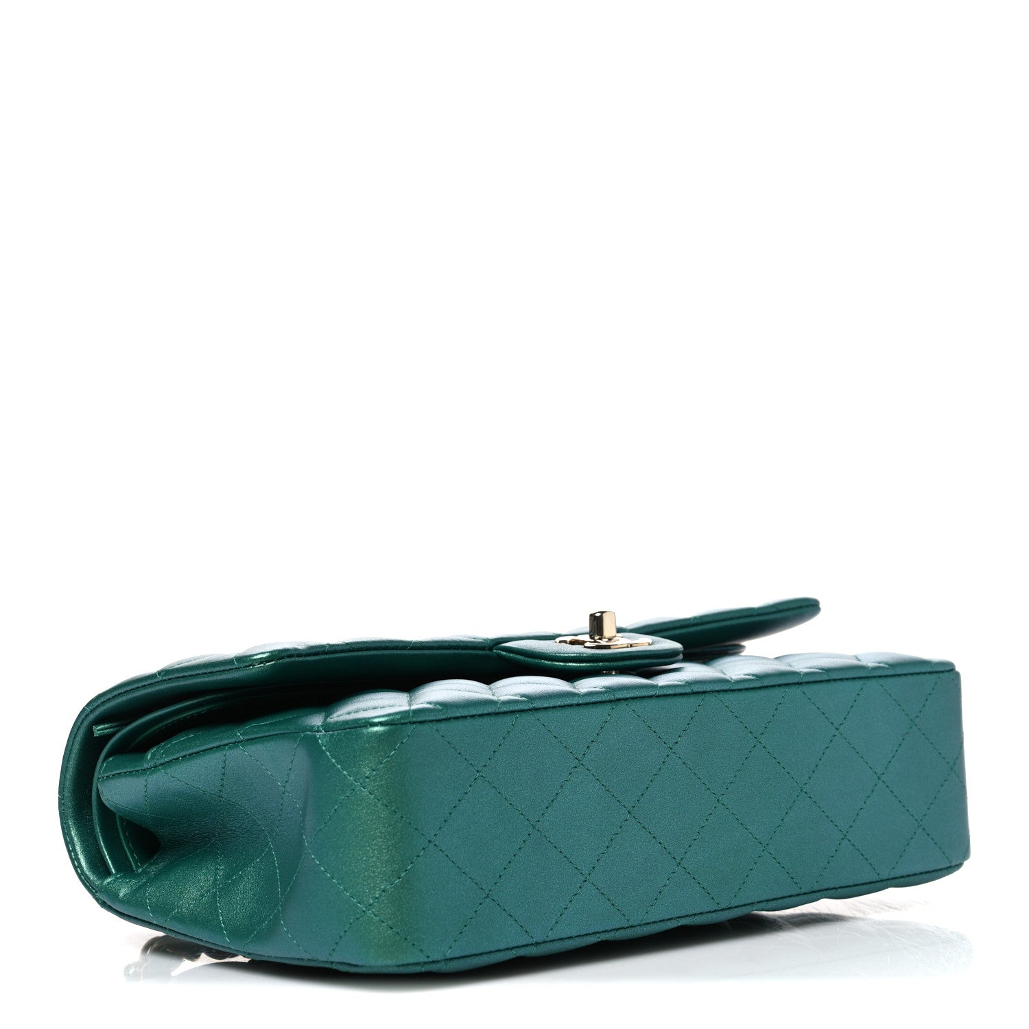 Iridescent Calfskin Quilted Medium Double Flap Green