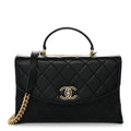 Lambskin Quilted Large Trendy Spirit Top Handle Bag Black