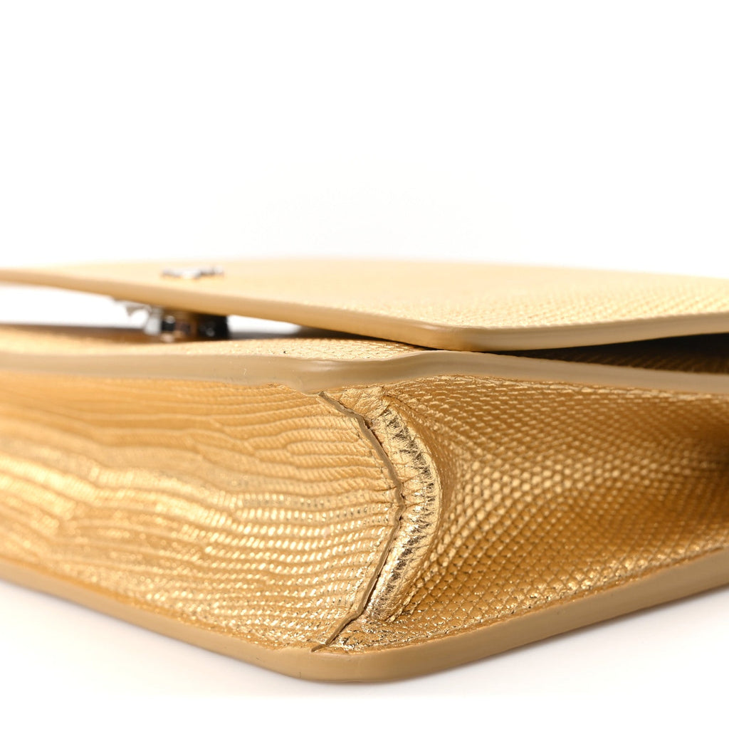 Calfskin Lizard Embossed Wallet On Chain WOC Gold