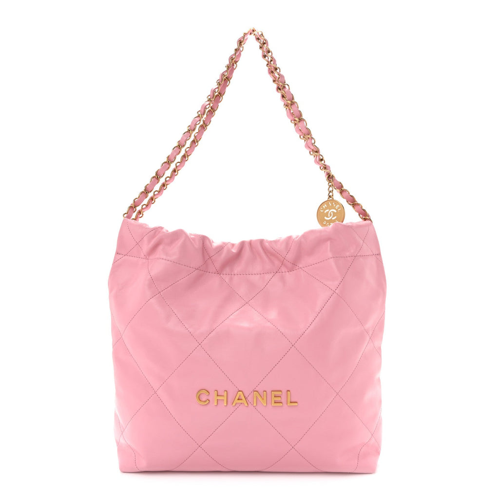Shiny Calfskin Quilted Small Chanel 22 Dark Pink