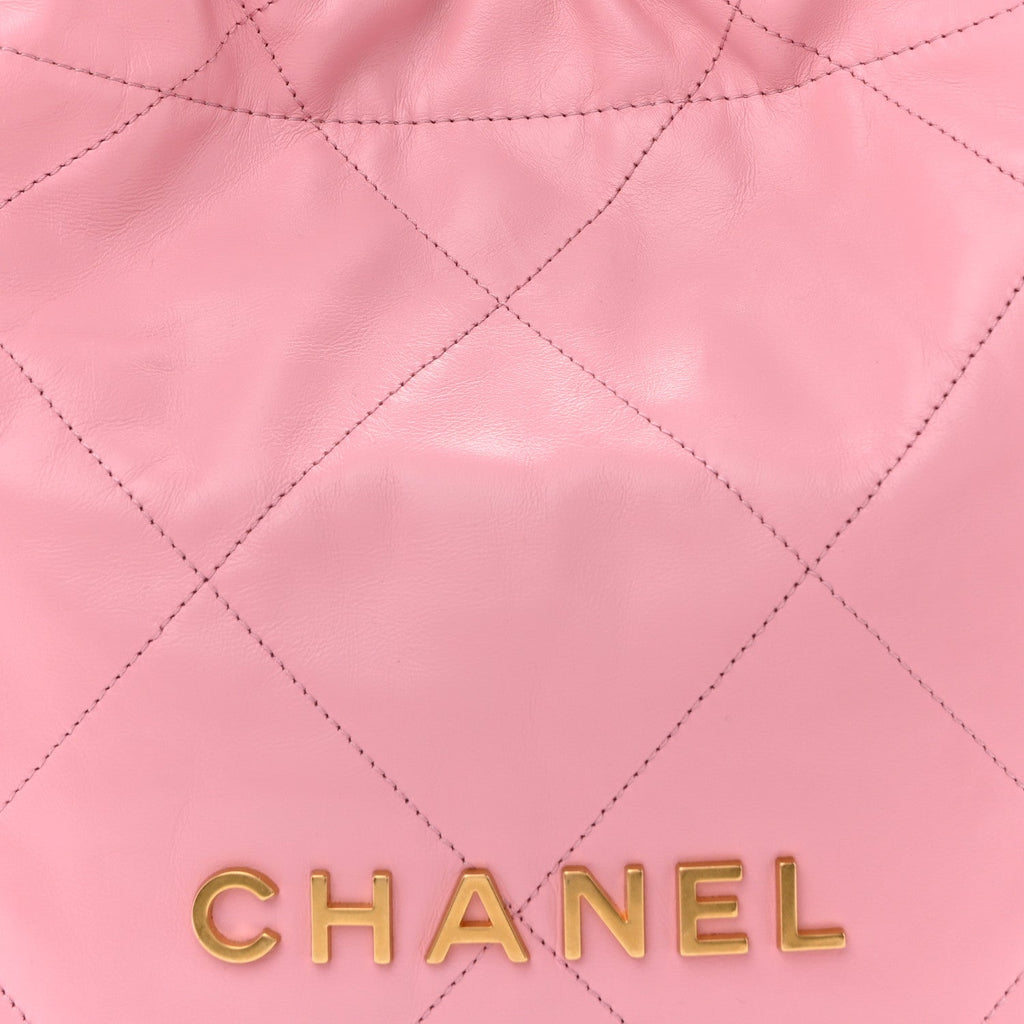Shiny Calfskin Quilted Small Chanel 22 Dark Pink