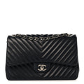 Lambskin Chevron Quilted Jumbo Double Flap Black