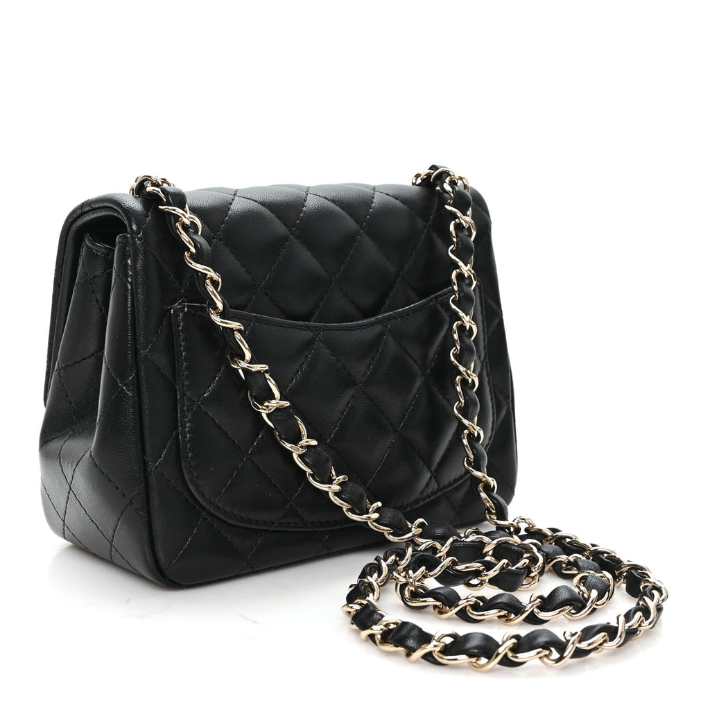 Lambskin Quilted Mini Square Flap Black