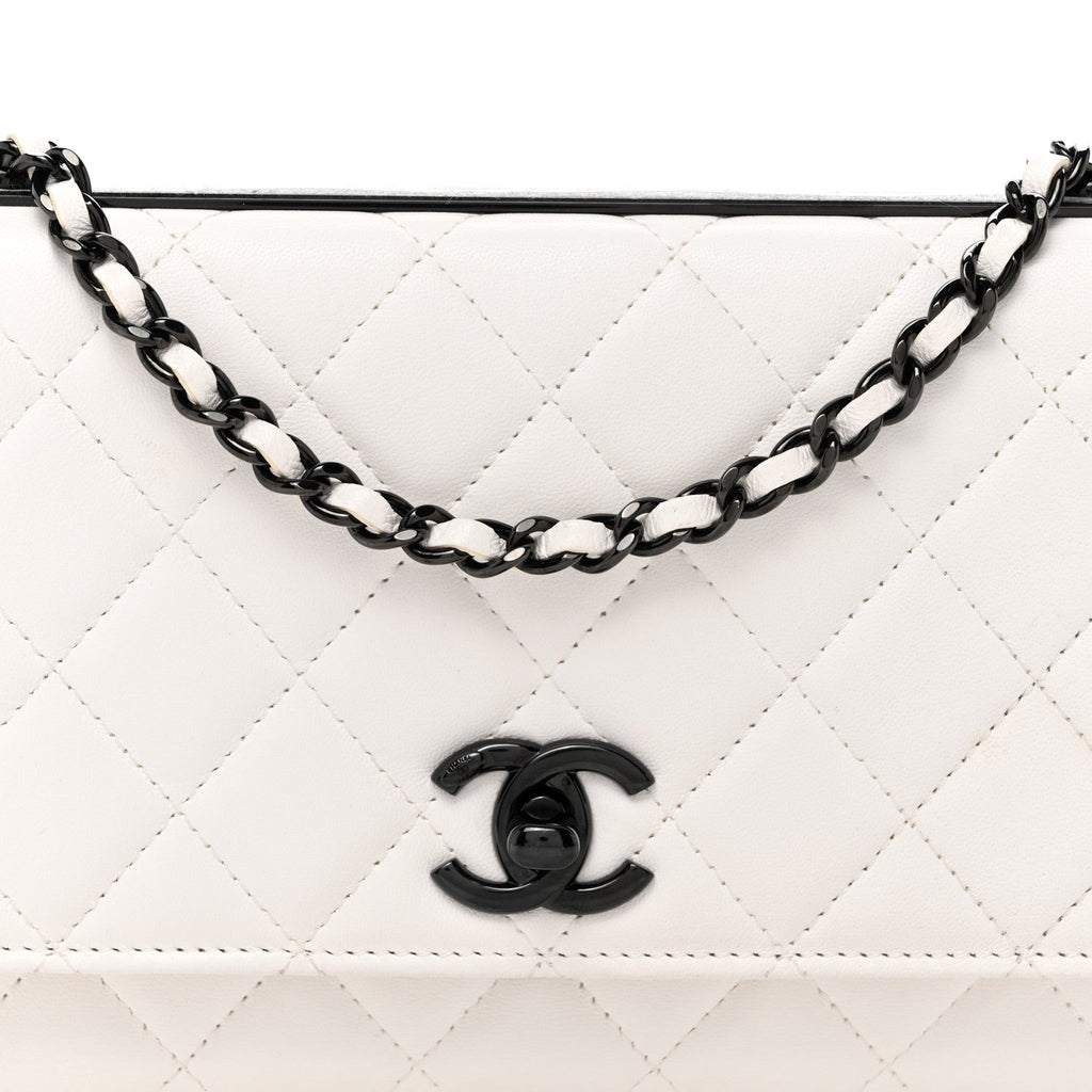 Lambskin Quilted Mini Trendy CC Wallet On Chain WOC White