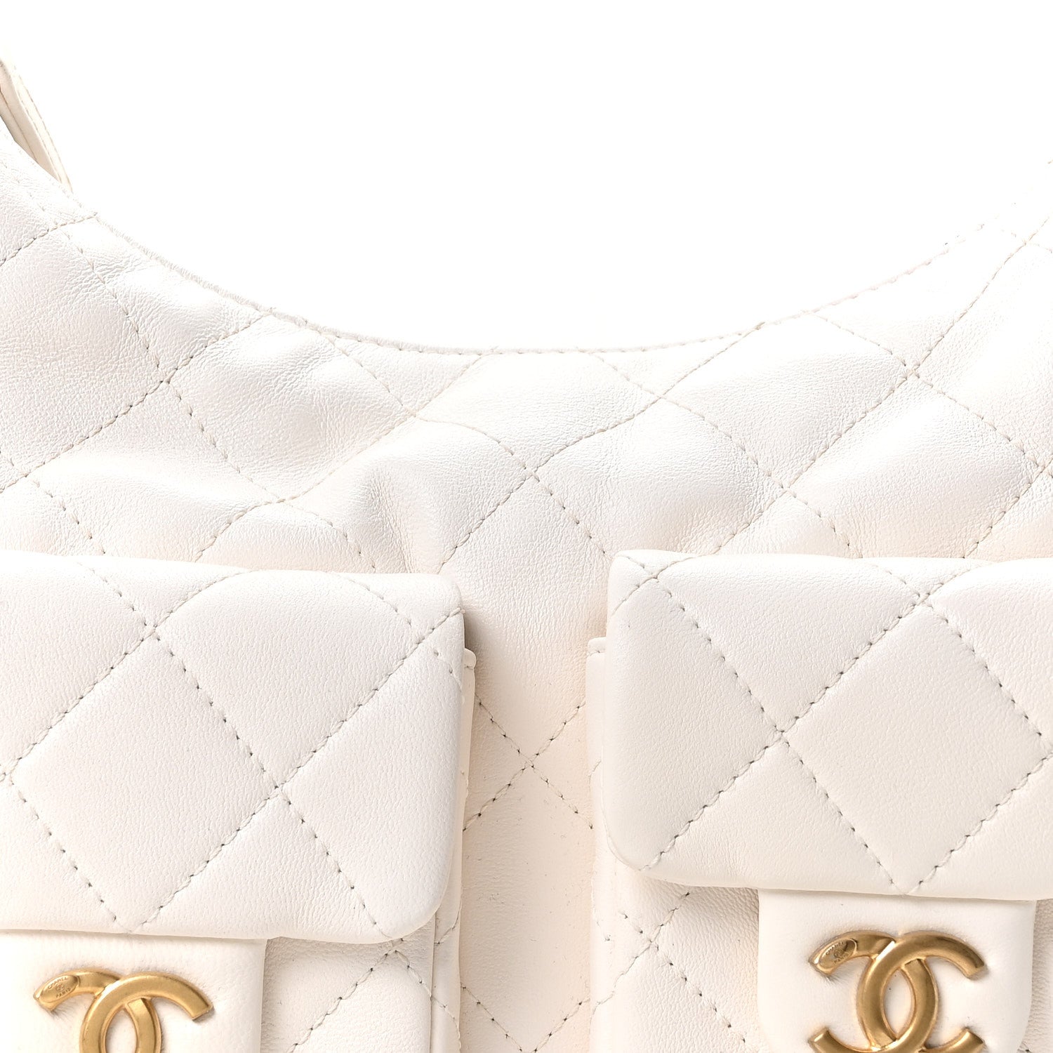 Shiny Lambskin Quilted Trendy Pockets Hobo White