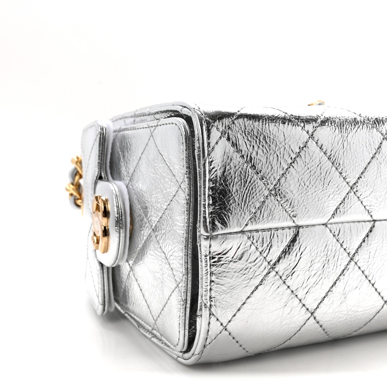 Metallic Aged Calfskin Quilted Mini Chanel 25 Handbag Silver