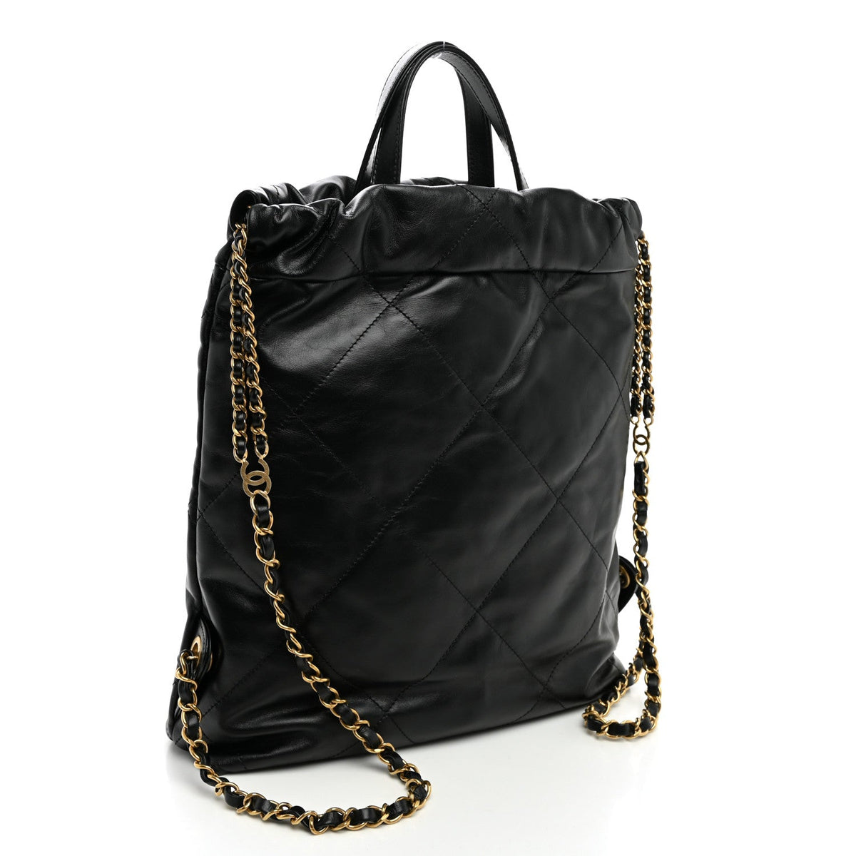 Shiny Calfskin Quilted Chanel 22 Backpack Black
