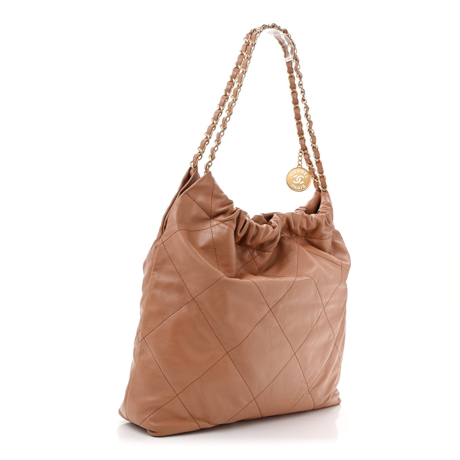 Shiny Calfskin Quilted Chanel 22 Beige