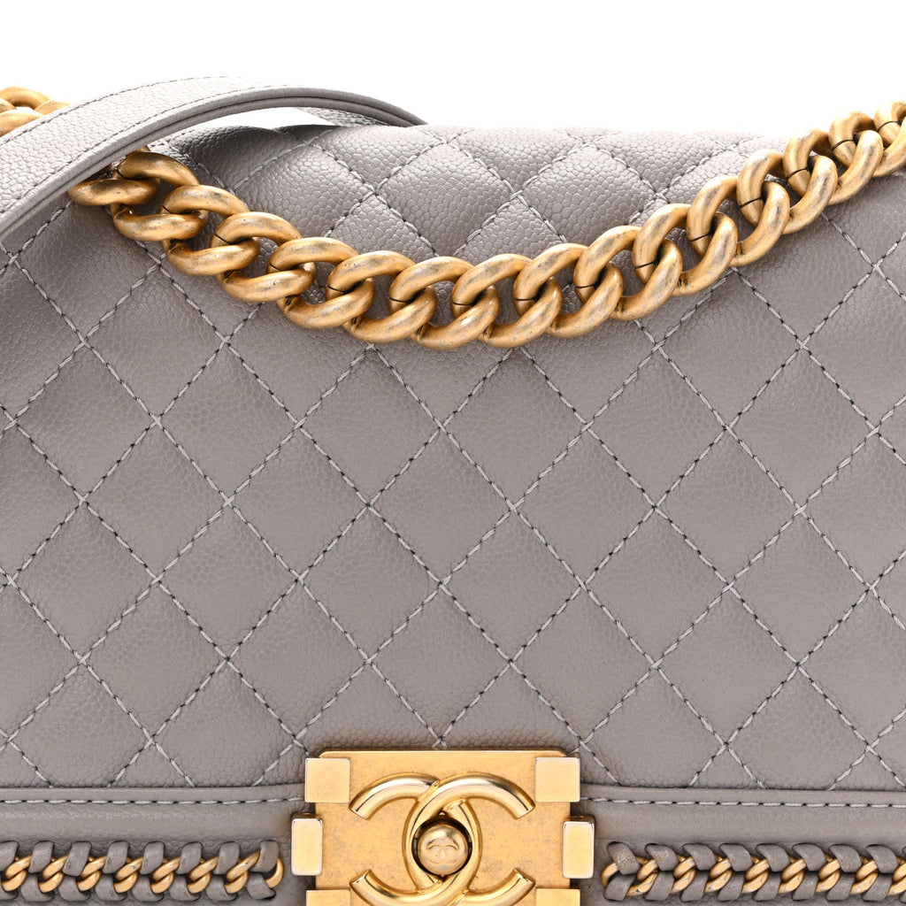 Caviar Quilted Chain Around Medium Boy Flap Grey
