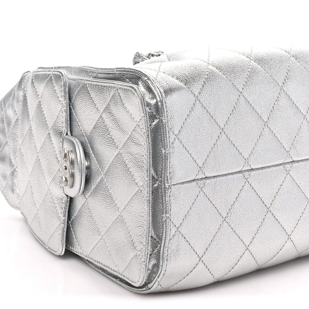 Metallic Caviar Quilted Small Chanel 25 Handbag Silver