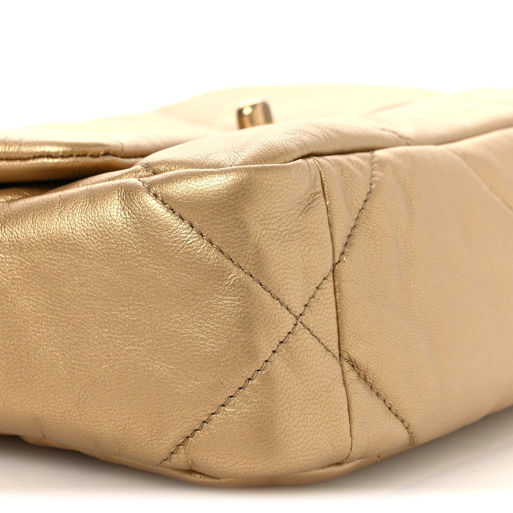 Metallic Goatskin Quilted Medium Chanel 19 Flap Gold