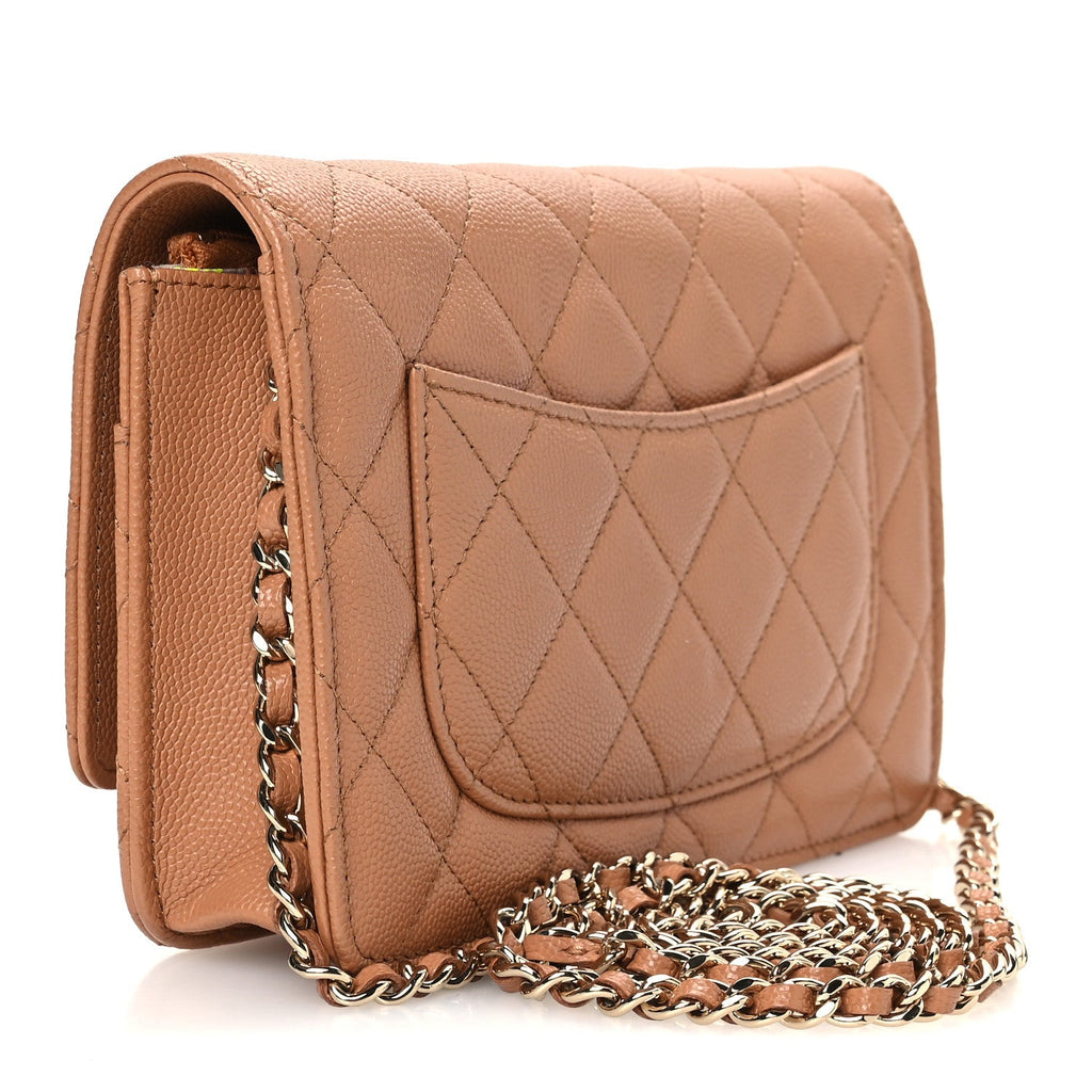 Caviar Quilted Studded CC Wallet on Chain WOC Brown