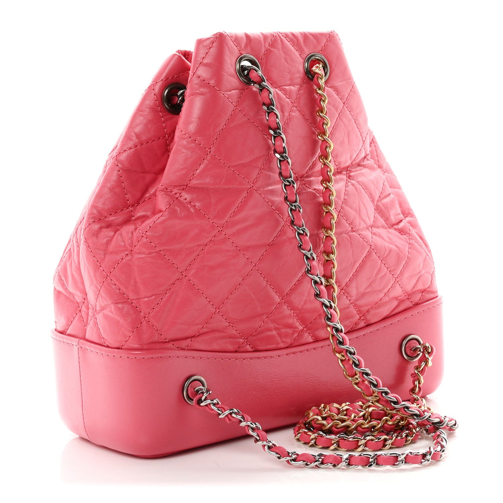 Aged Calfskin Quilted Small Gabrielle Backpack Dark Pink
