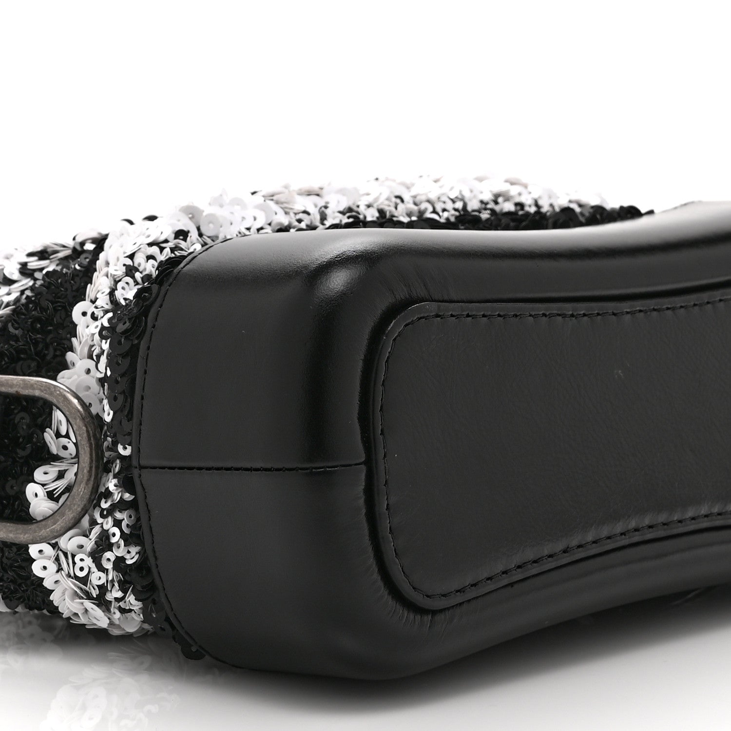 Sequin Calfskin Small Gabrielle Hobo Black White