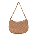 Shiny Crumpled Lambskin Quilted Trendy Chain Around Hobo Dark Beige