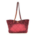 Washed Denim Quilted Chanel 19 East West Shopping Bag Pink