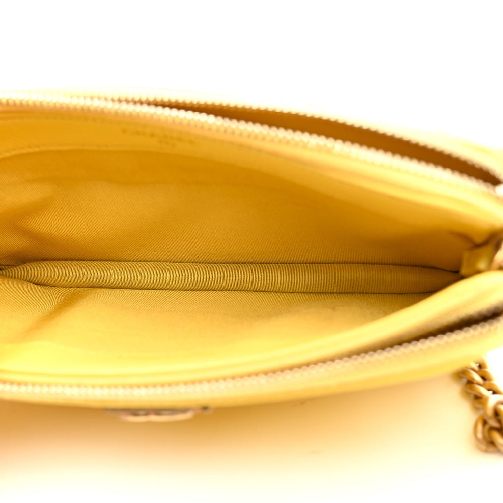 Caviar Quilted Small Boy Clutch With Chain Yellow