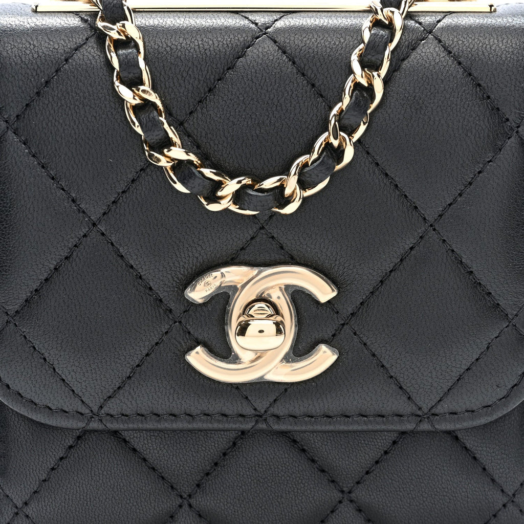 Lambskin Quilted Mini Trendy CC Clutch With Chain Black