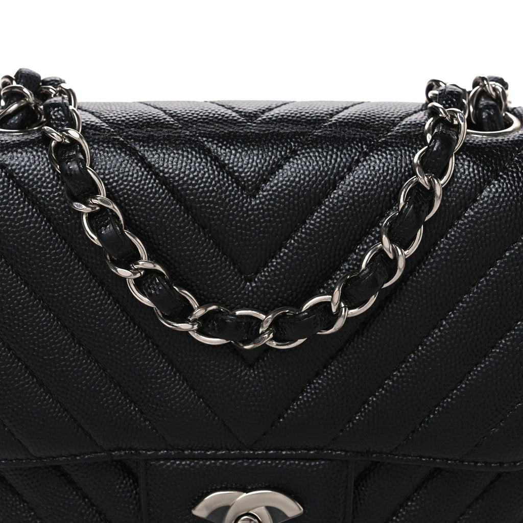 Caviar Chevron Quilted Mini Square Flap Black