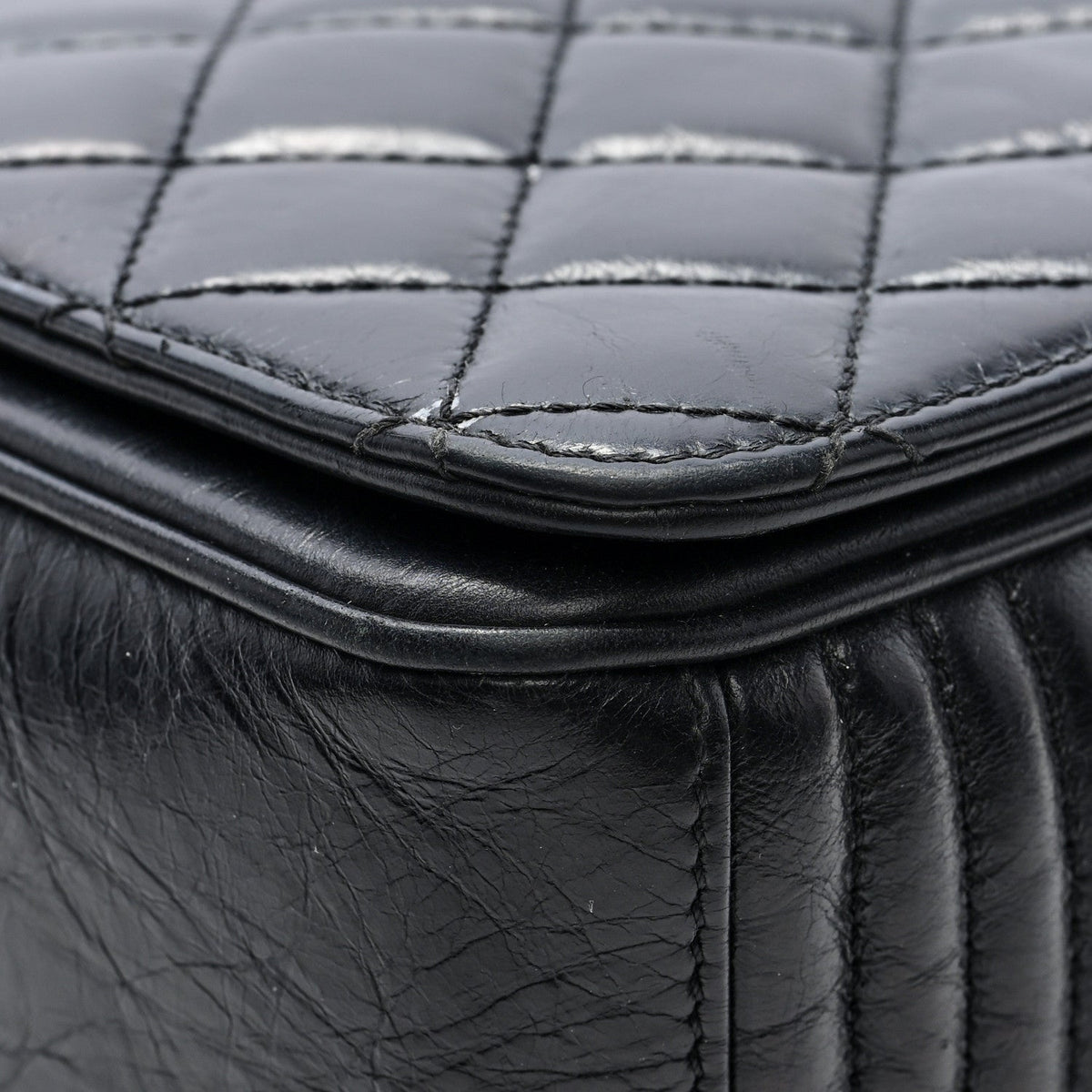 Glazed Calfskin Quilted Large Coco Boy Flap Black