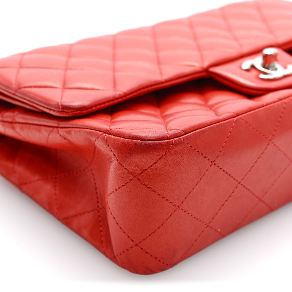 Lambskin Quilted Medium Double Flap Red
