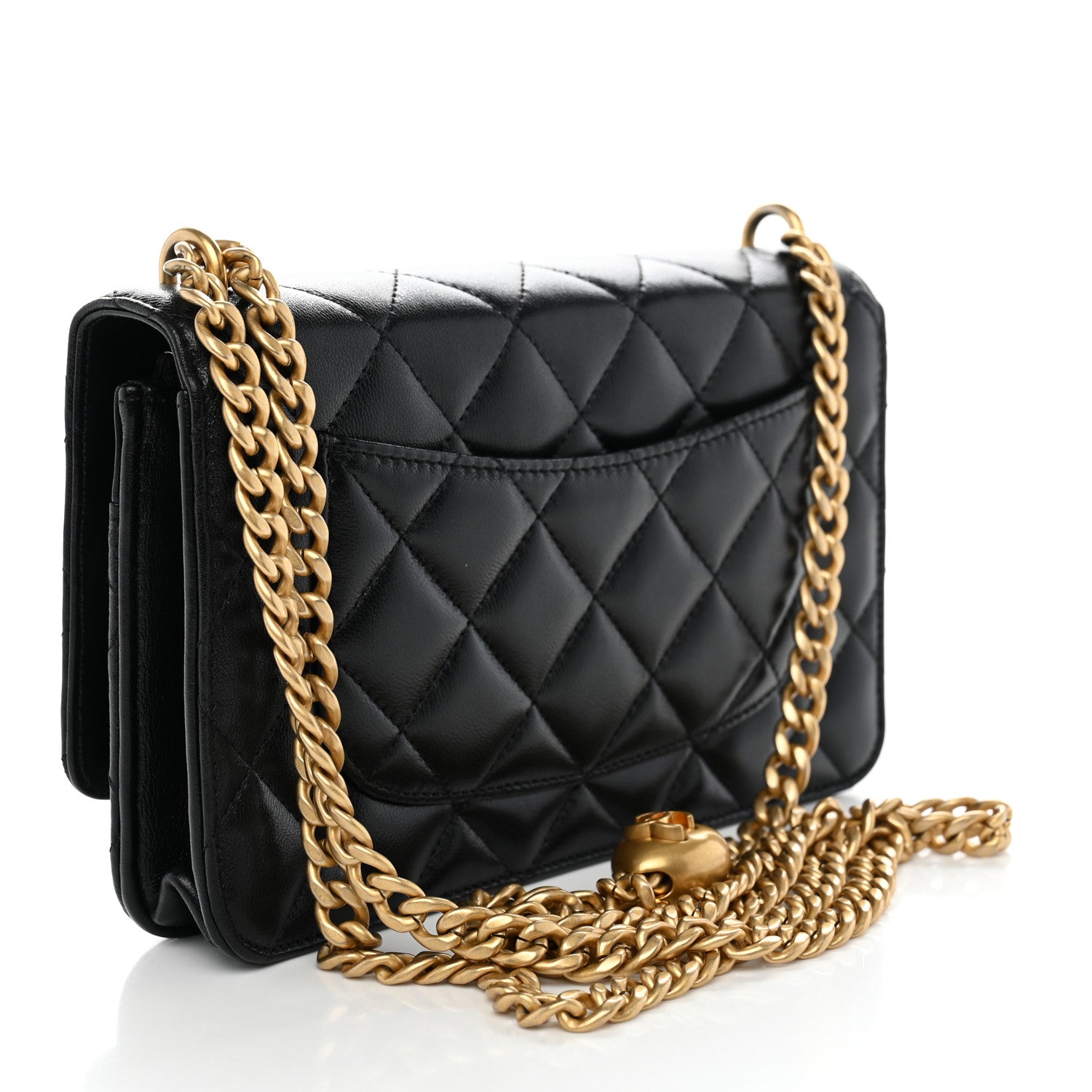 Lambskin Quilted Sweetheart Wallet On Chain WOC Black
