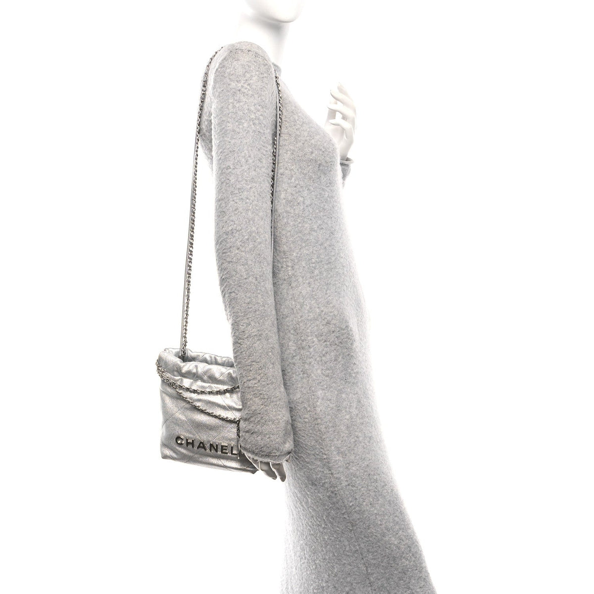 Metallic Lambskin Quilted Mini Chanel 22 Silvery