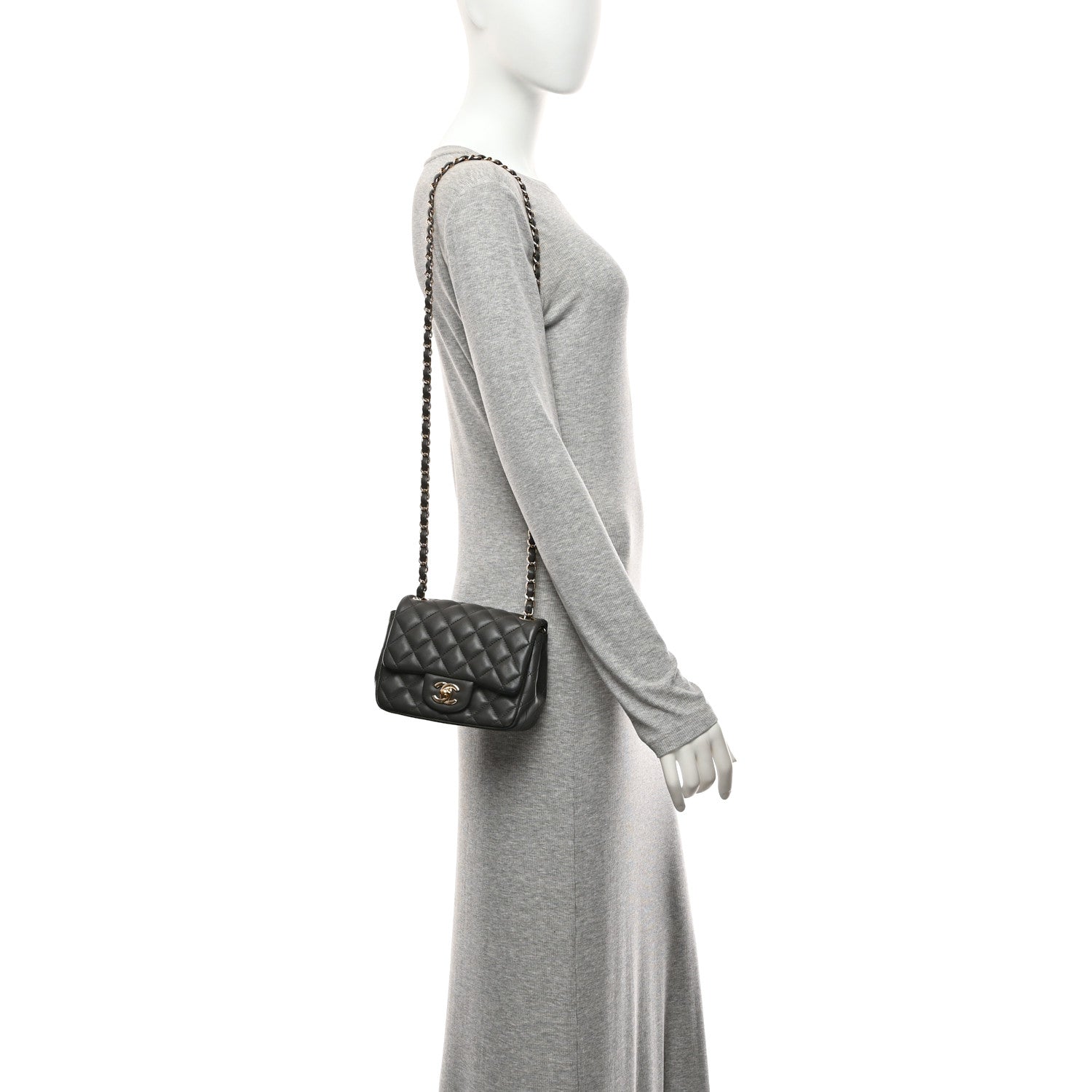 Lambskin Quilted Mini Square Flap Dark Grey