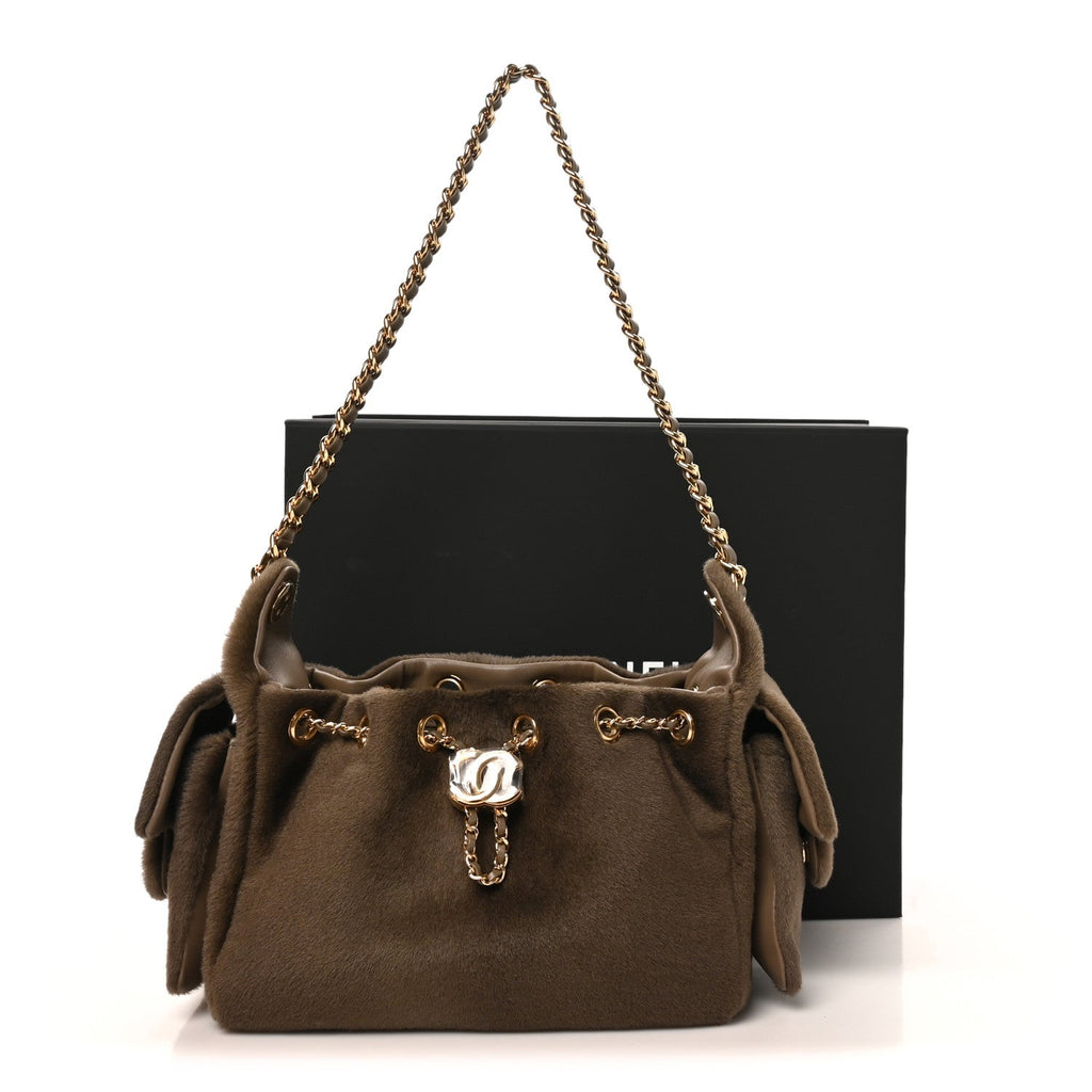 Pony Hair Mini Chanel 25 Handbag Dark Khaki