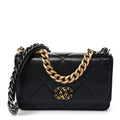 Goatskin Quilted Chanel 19 Wallet On Chain WOC Black