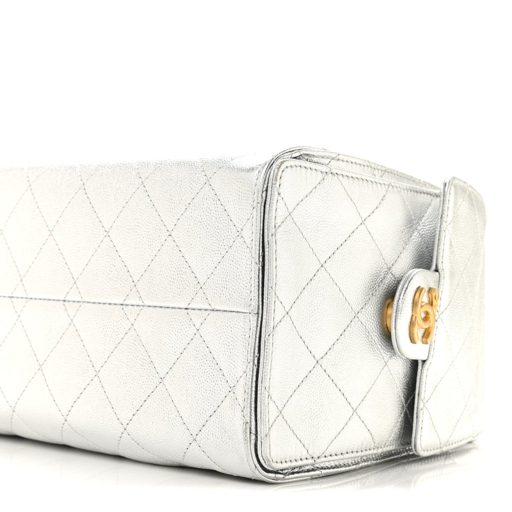 Metallic Caviar Quilted Small Chanel 25 Handbag Silver