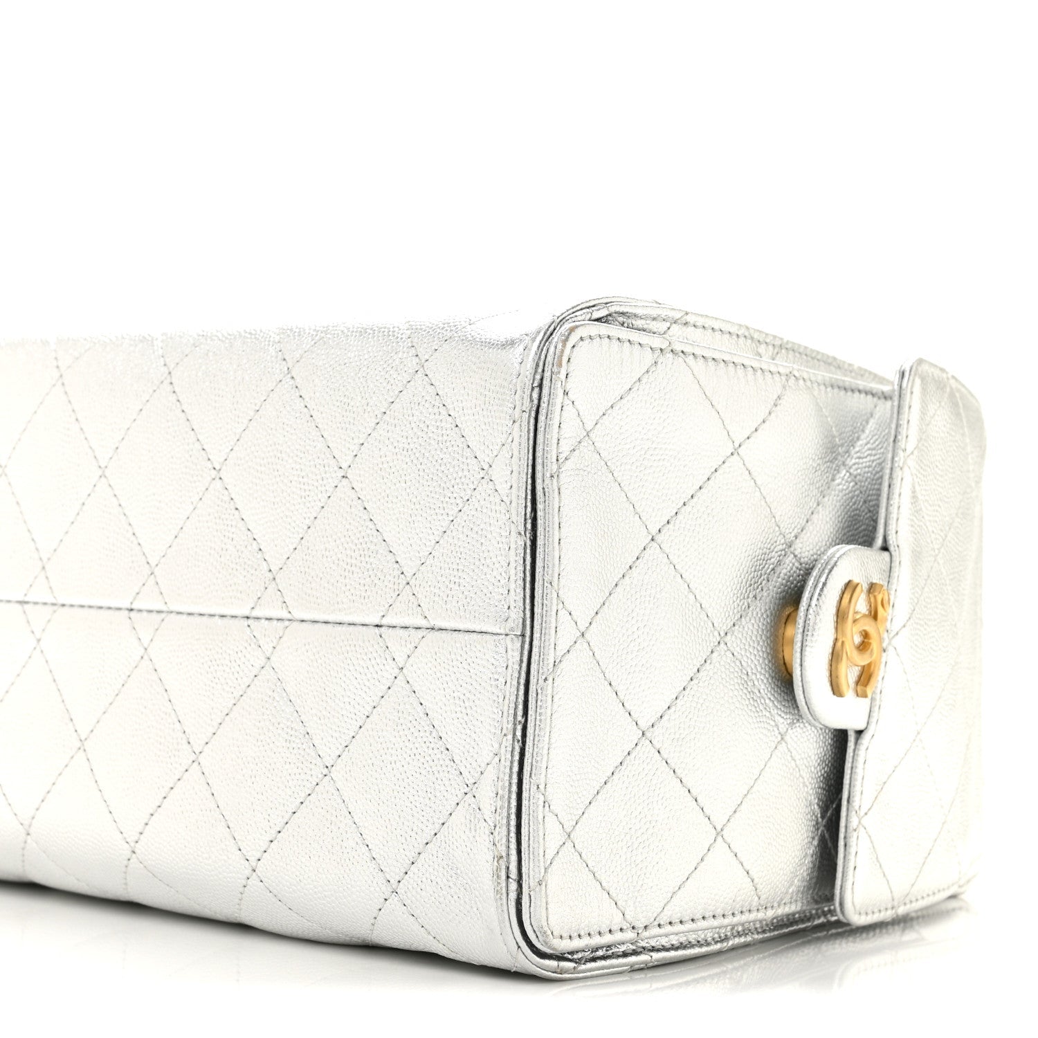 Metallic Caviar Quilted Small Chanel 25 Handbag Silver
