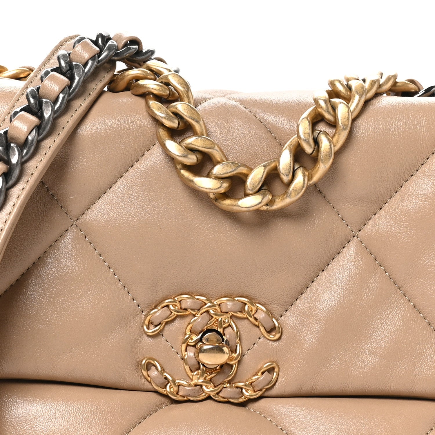 Lambskin Quilted Medium Chanel 19 Flap Dark Beige