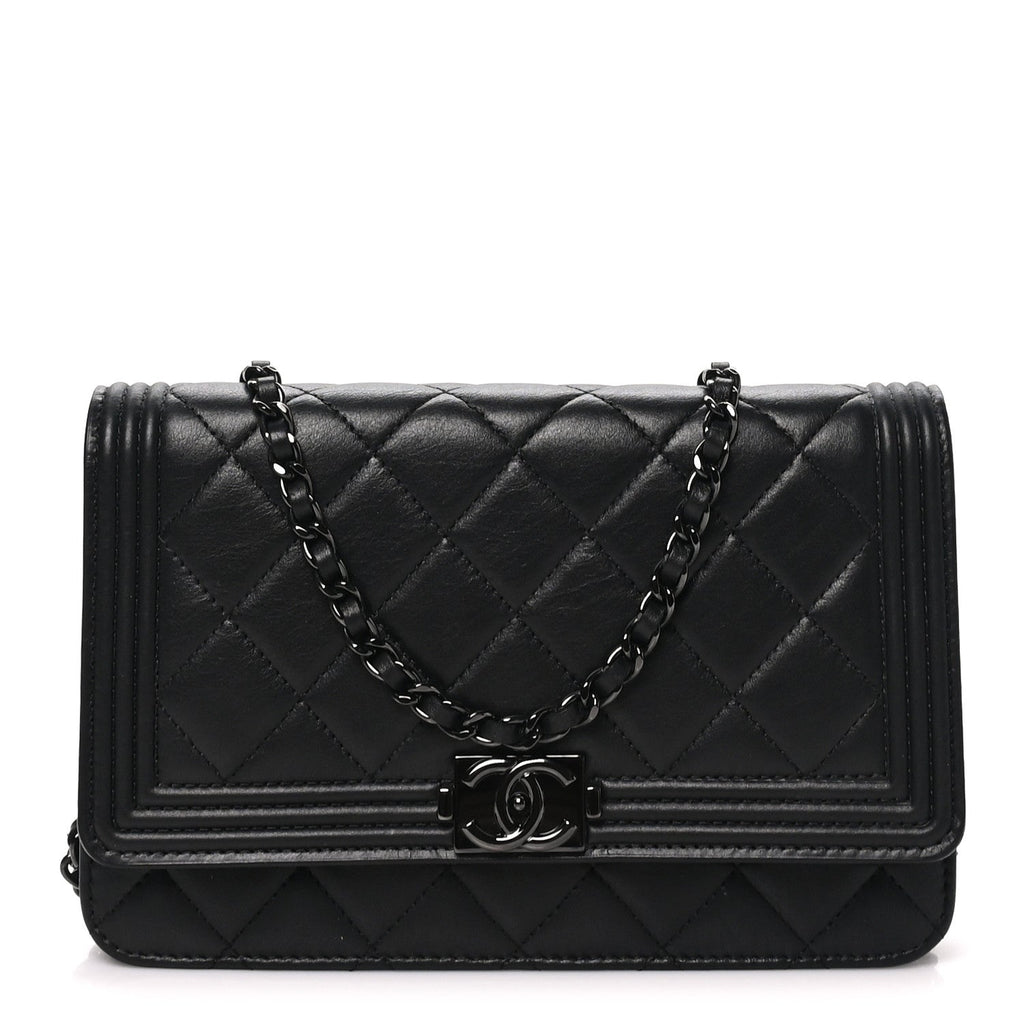 Lambskin Quilted Boy Wallet On Chain WOC So Black