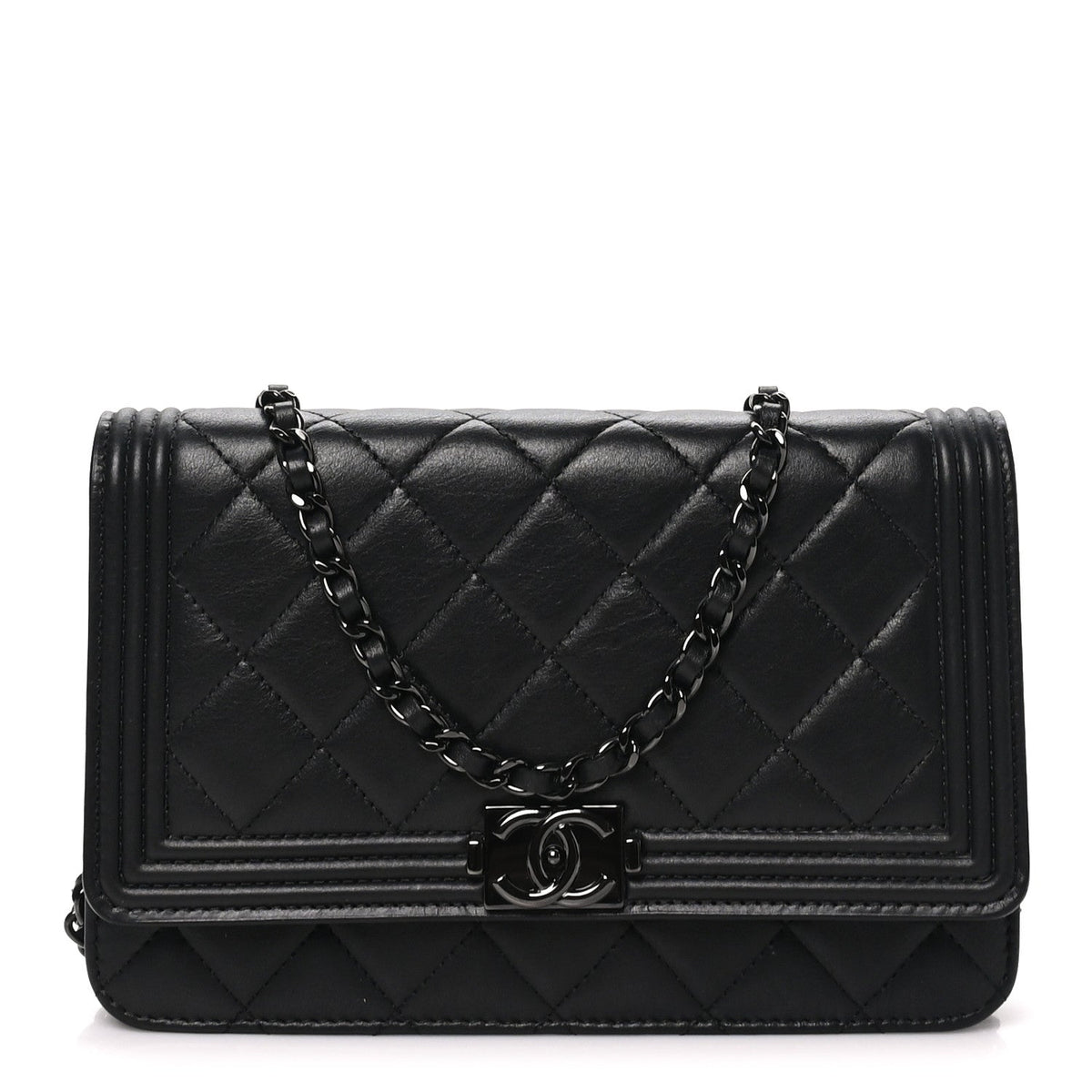 Lambskin Quilted Boy Wallet On Chain WOC So Black
