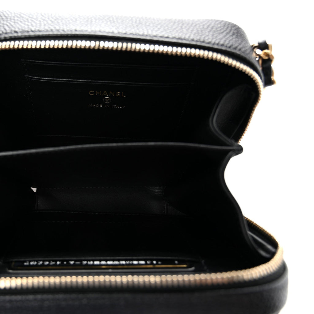 Caviar Quilted CC Filigree Vanity Clutch With Chain Black