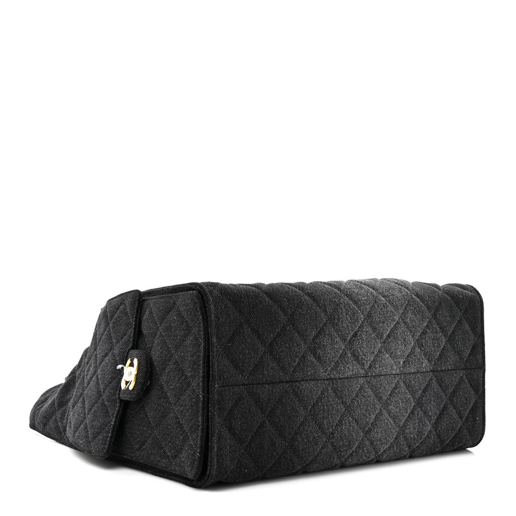 Washed Denim Quilted Medium Chanel 25 Handbag Black