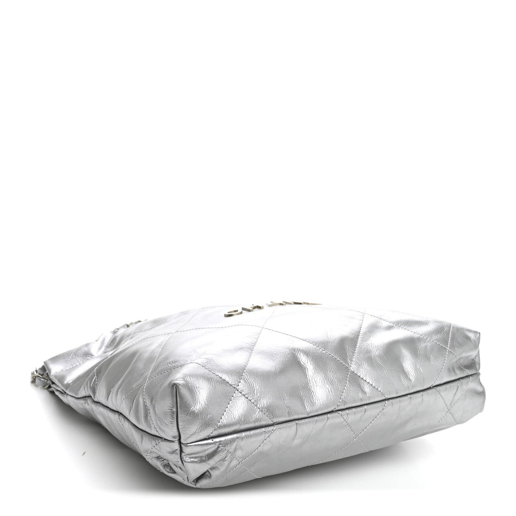 Metallic Calfskin Quilted Small Chanel 22 Silver