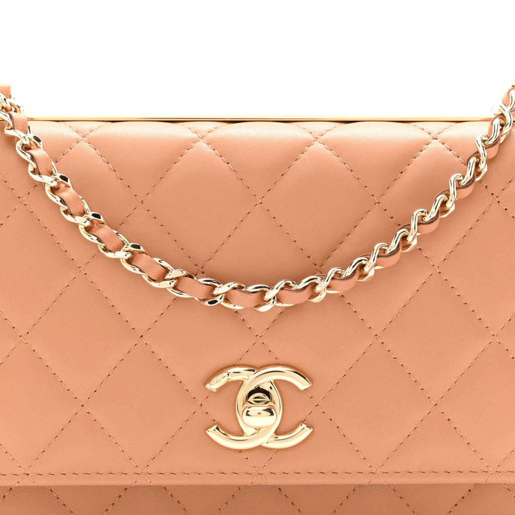 Lambskin Quilted Trendy CC Wallet On Chain WOC Camel