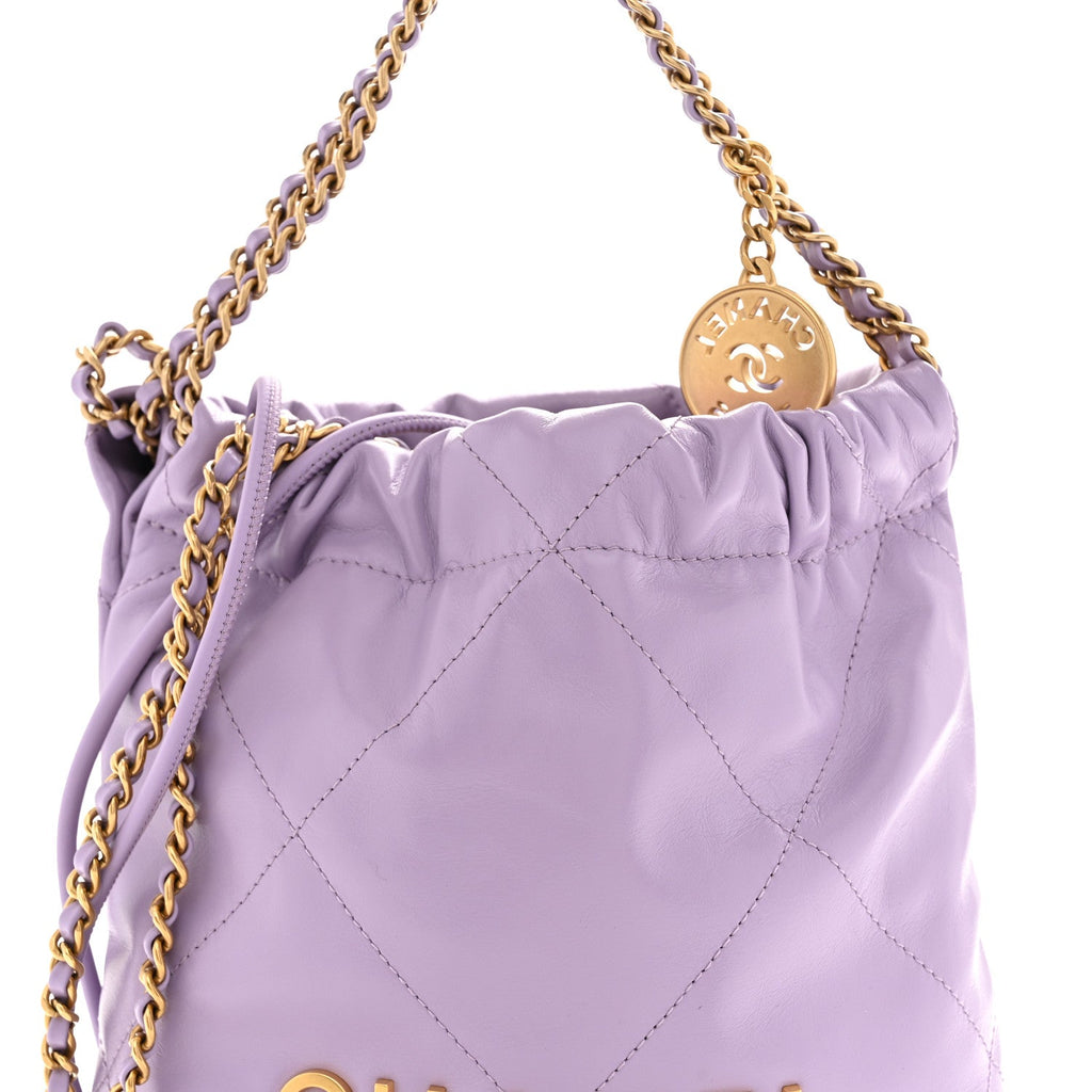 Shiny Calfskin Quilted Mini Chanel 22 Light Purple