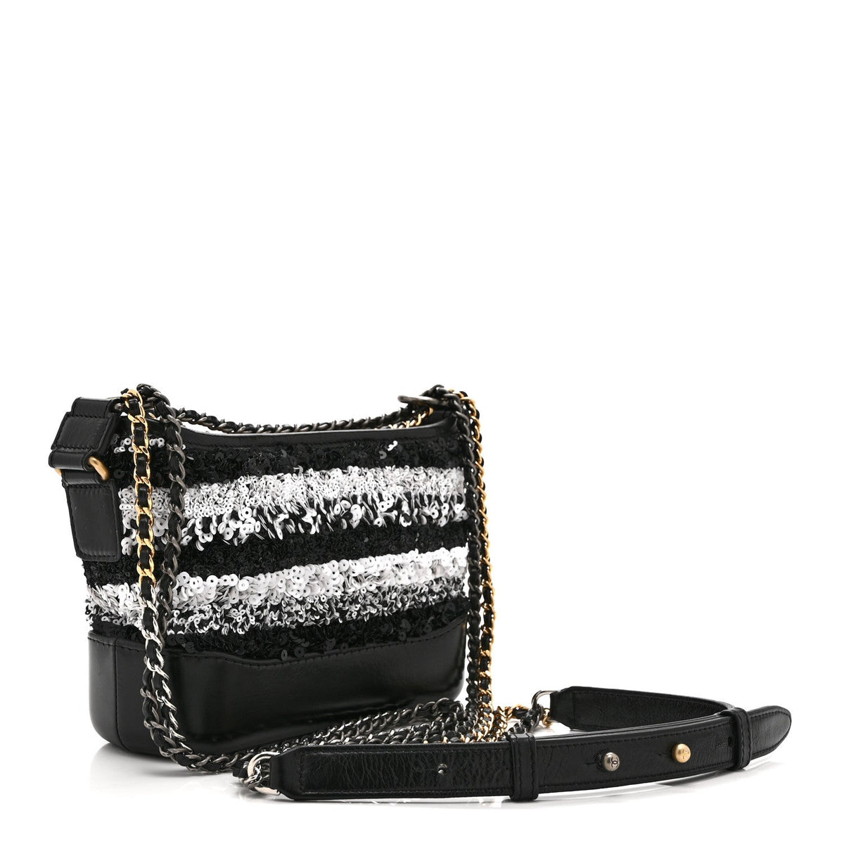 Sequin Calfskin Small Gabrielle Hobo Black White