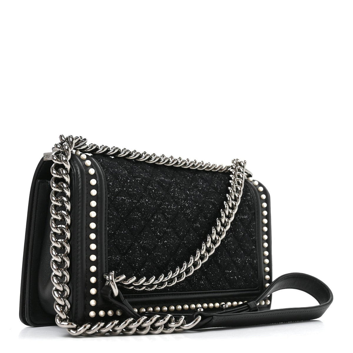 Calfskin Pearl Tweed Medium Boy Flap Black