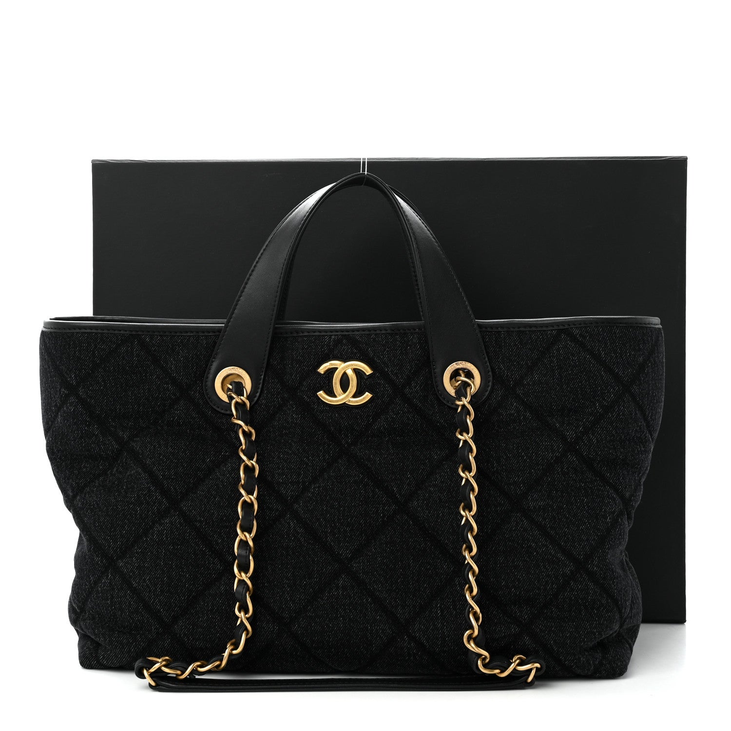 Denim Calfskin Quilted Small Deauville tote  Black