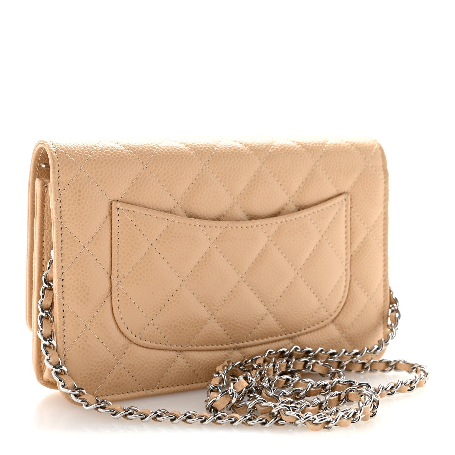 Caviar Quilted Wallet on Chain WOC Beige