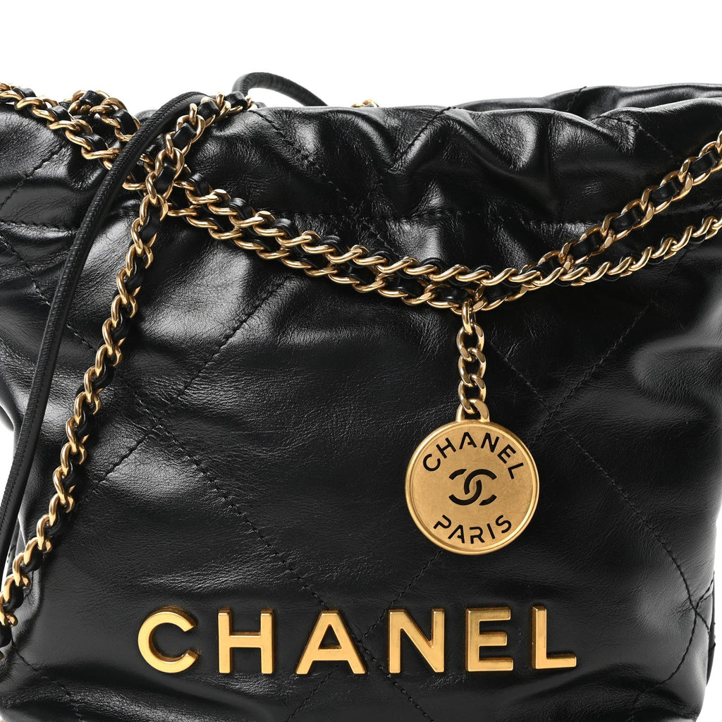 Shiny Calfskin Quilted Mini Chanel 22 Black