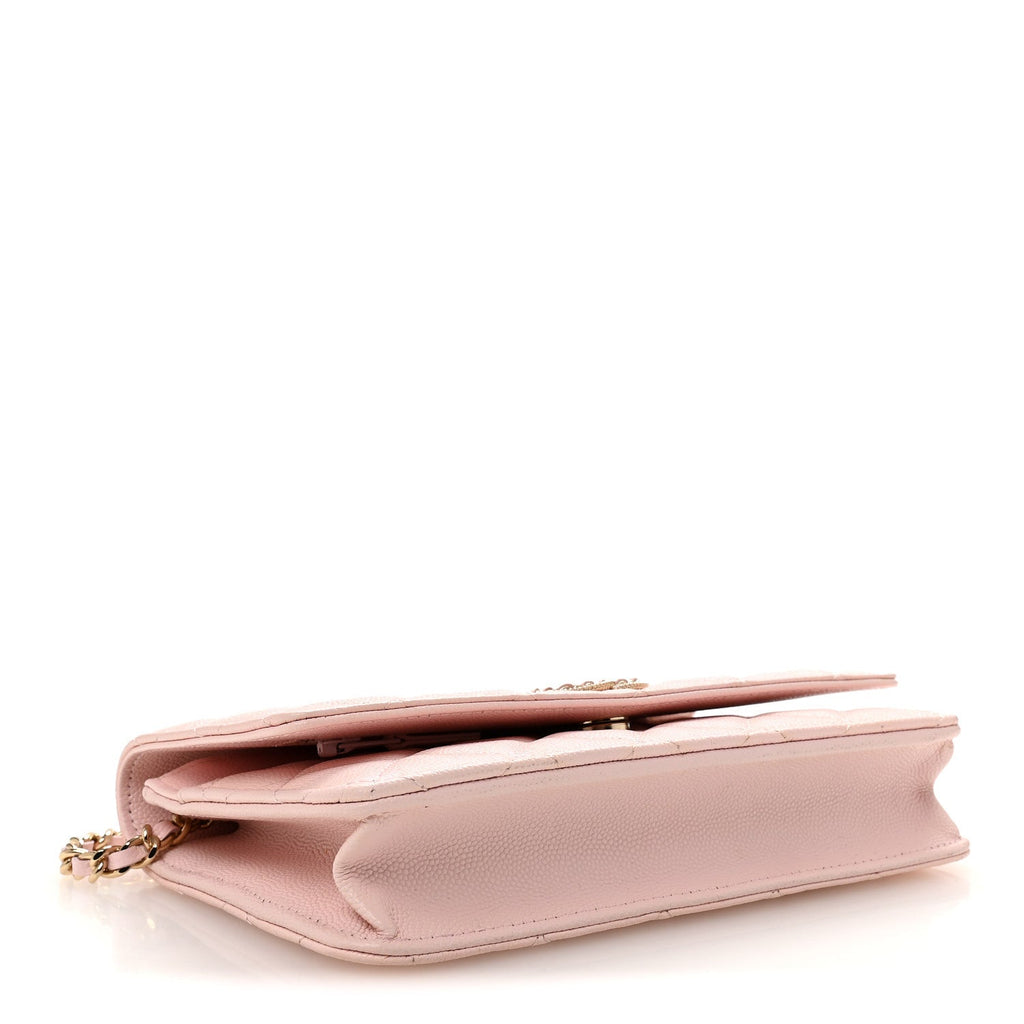 Caviar Quilted Crystal CC Wallet On Chain WOC Light Pink