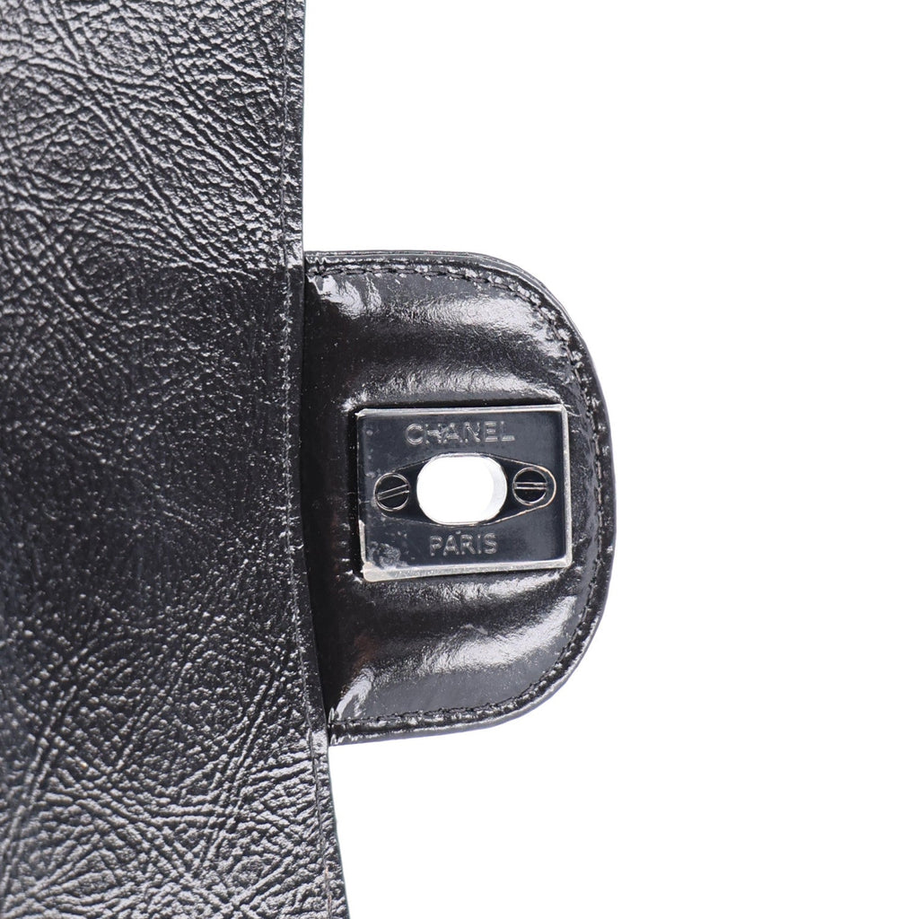 Shiny Crumpled Calfskin Quilted Medium Double Flap So Black