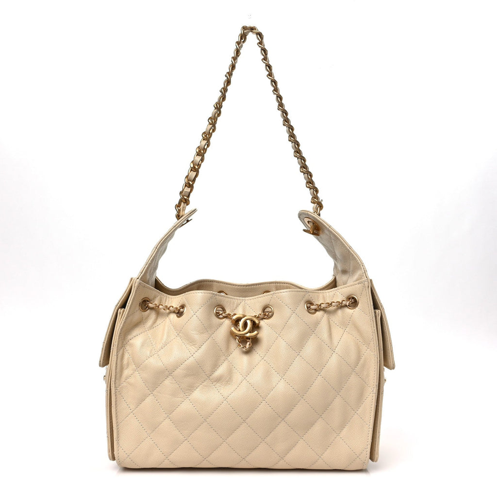 Caviar Quilted Small Chanel 25 Handbag Beige